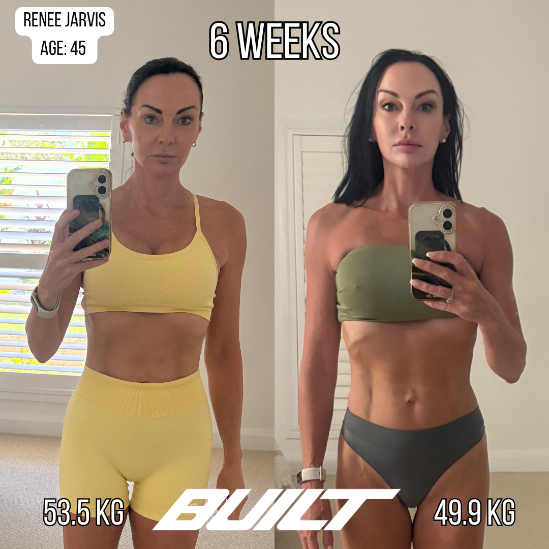 Renee's before and after transformation — 53.5kg to 49.9kg in 6 weeks